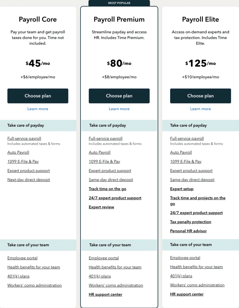 QuickBooks Payroll Plans and Pricing