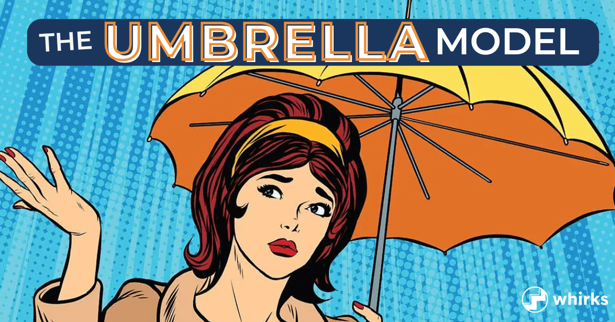 Cartoon image of a female holding an umbrella over her head in the rain with the text: 