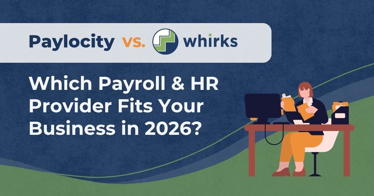 Payroll and HR software comparison graphic reading, 