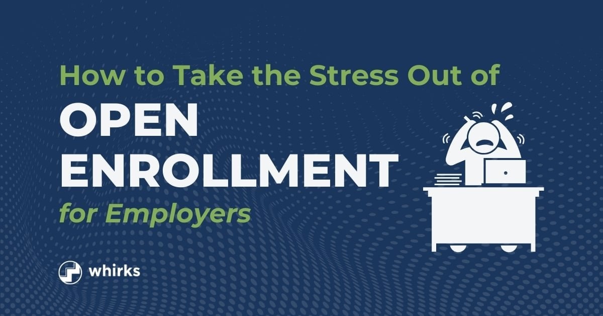 Graphic showing a stressed employer at a desk next to the headline 